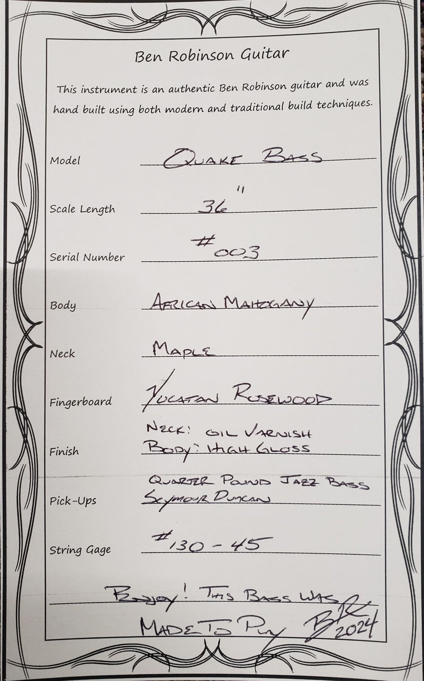 BR Guitars Quake Bass